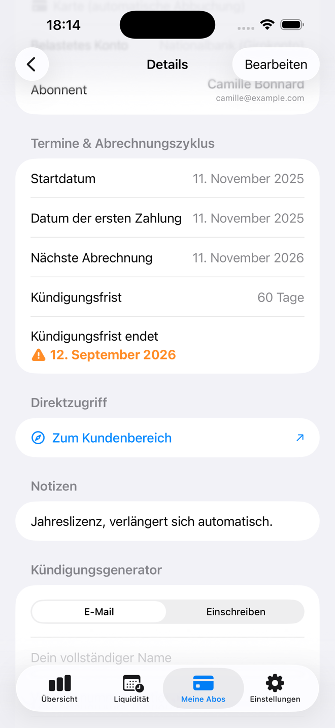 Die aus der Kündigungsfrist errechnete Frist, mit der zugehörigen Warnung. — Custos, iPhone