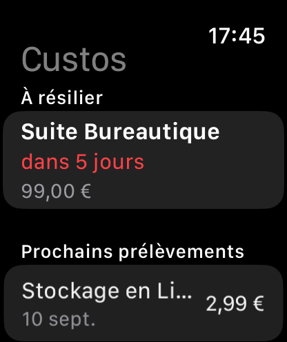 Ce qu’il reste à résilier, et dans combien de jours. — Custos, Apple Watch