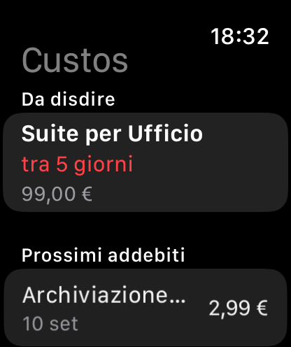 Che cosa resta da disdire, e fra quanti giorni. — Custos, Apple Watch