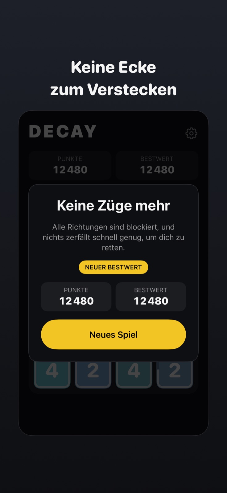 Spielende-Bildschirm mit dem Endergebnis