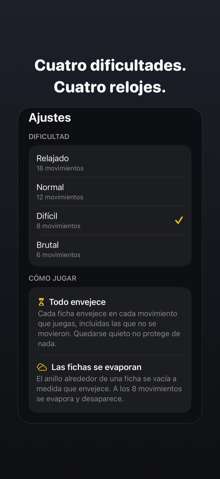 Selección de dificultad y reglas del juego