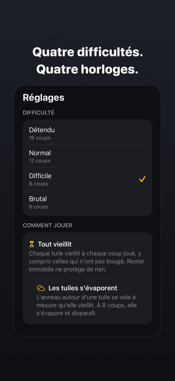 Choix de la difficulté et règles du jeu