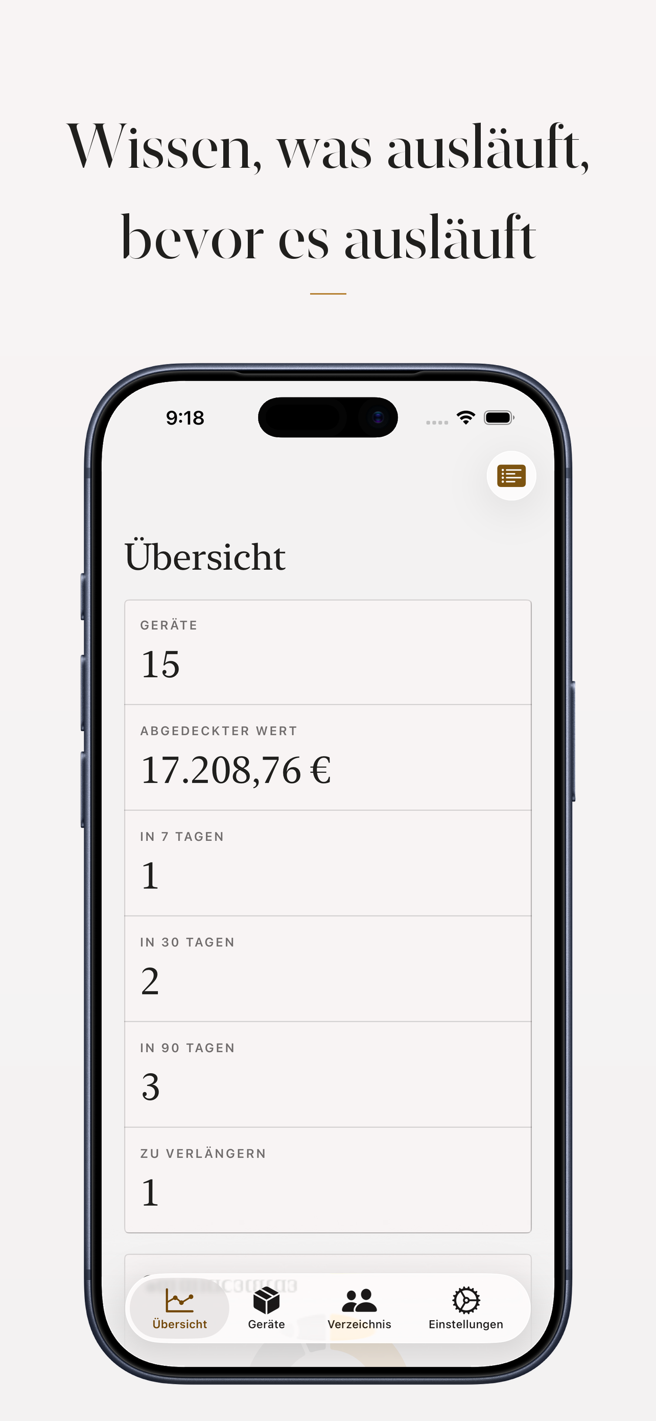 Durabilis-Übersicht mit den zu überwachenden Fristen