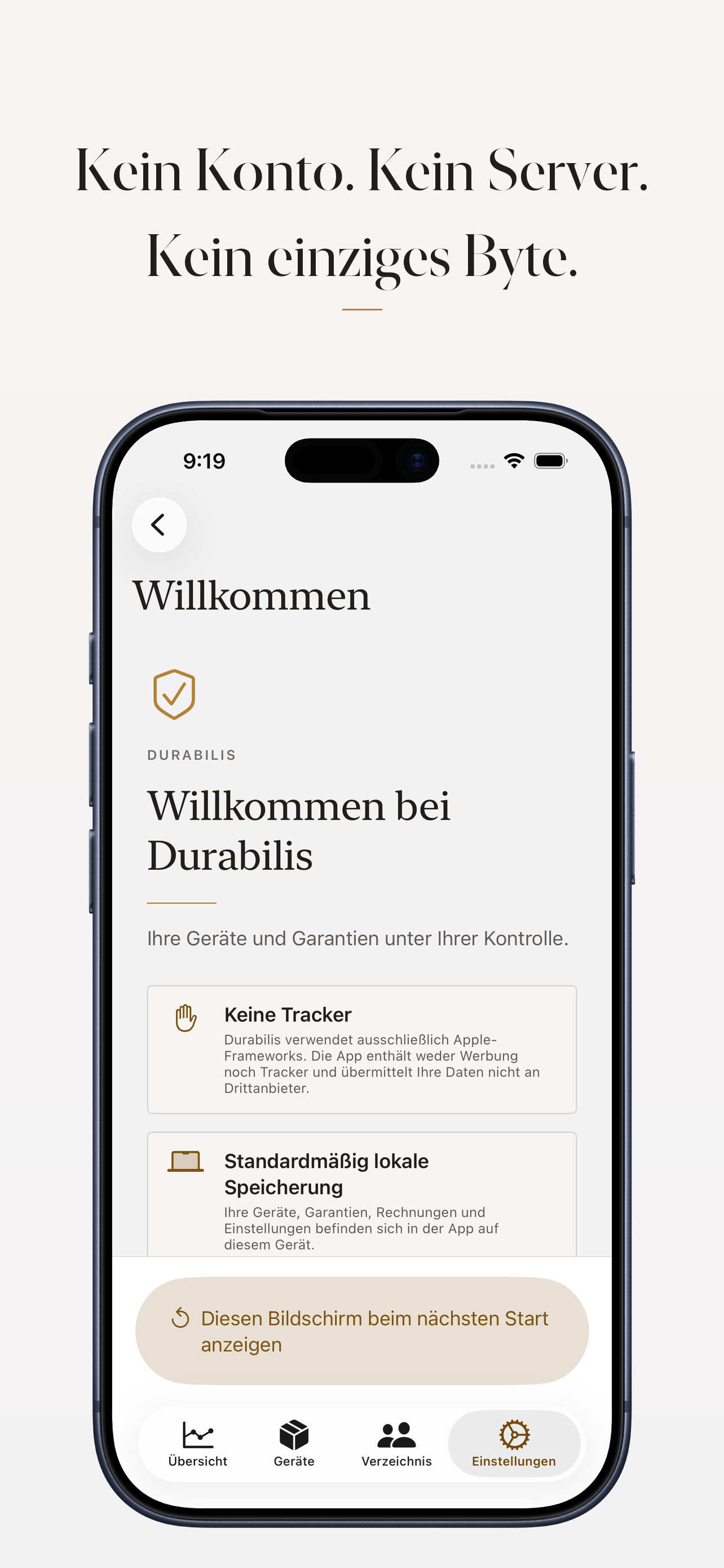 Datenschutzeinstellungen mit lokaler Datenspeicherung