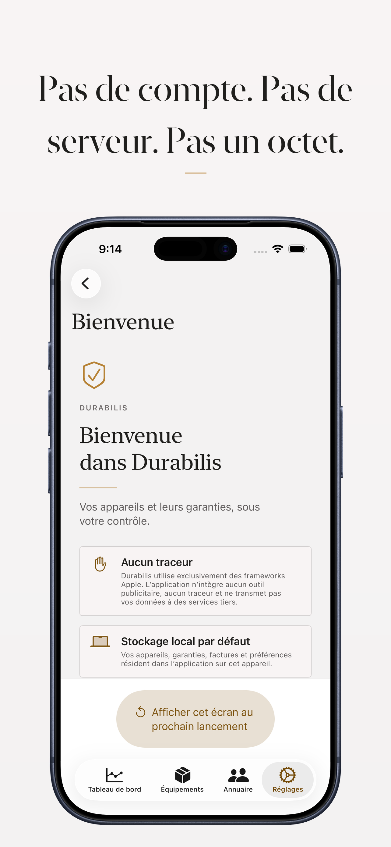 Réglages de confidentialité montrant le stockage local des données