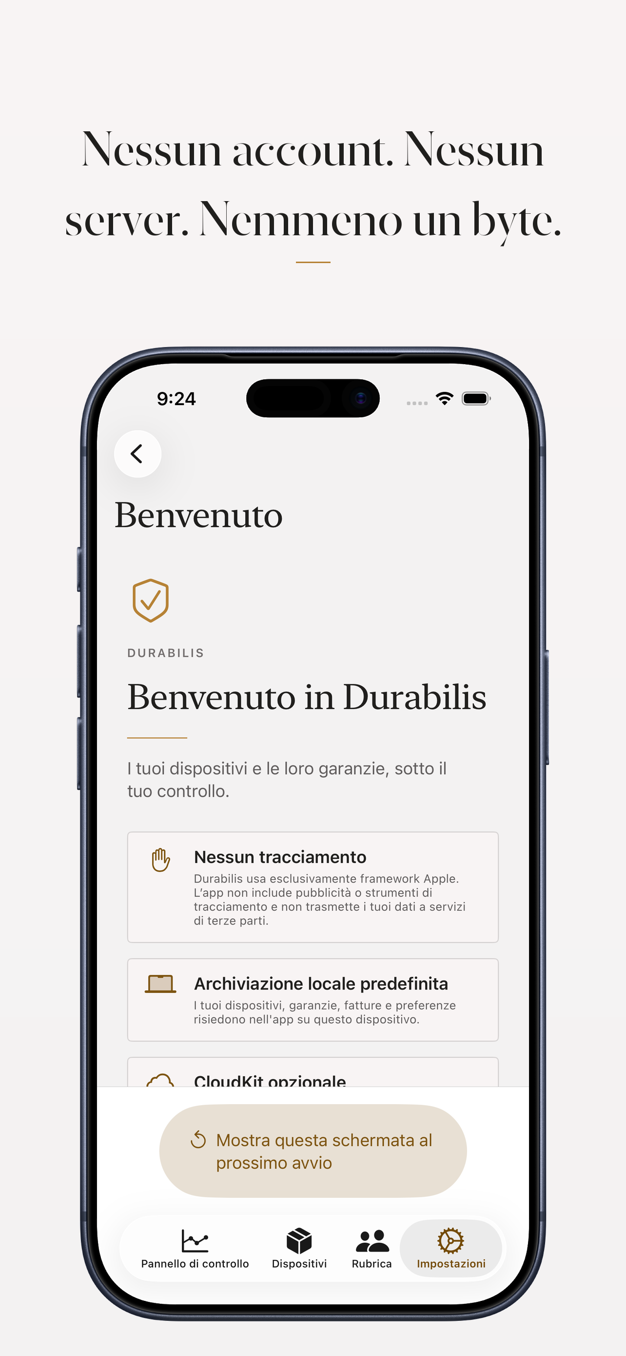 Impostazioni di privacy che mostrano l’archiviazione locale dei dati