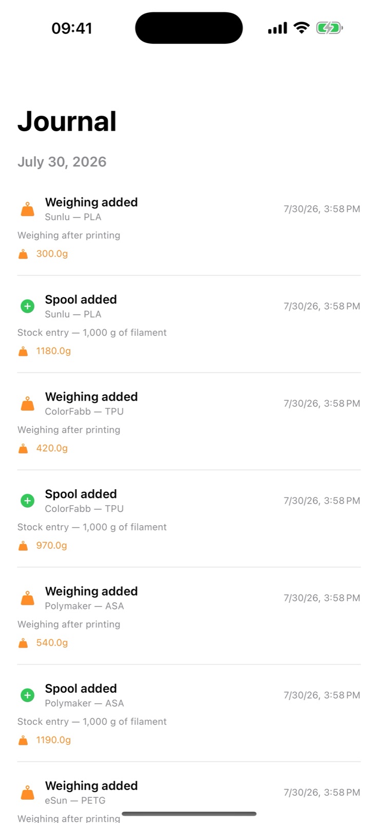 Chronological movement journal