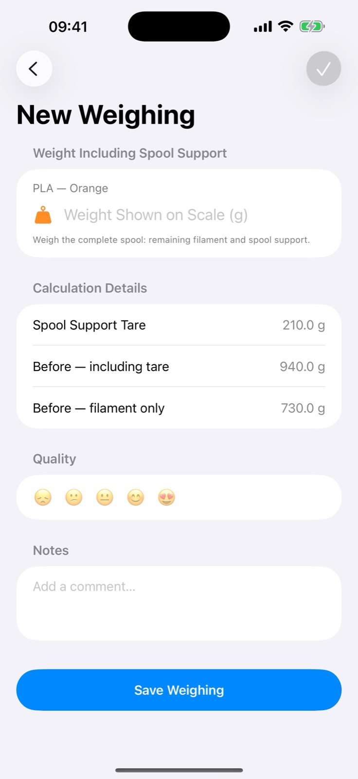 New weighing screen