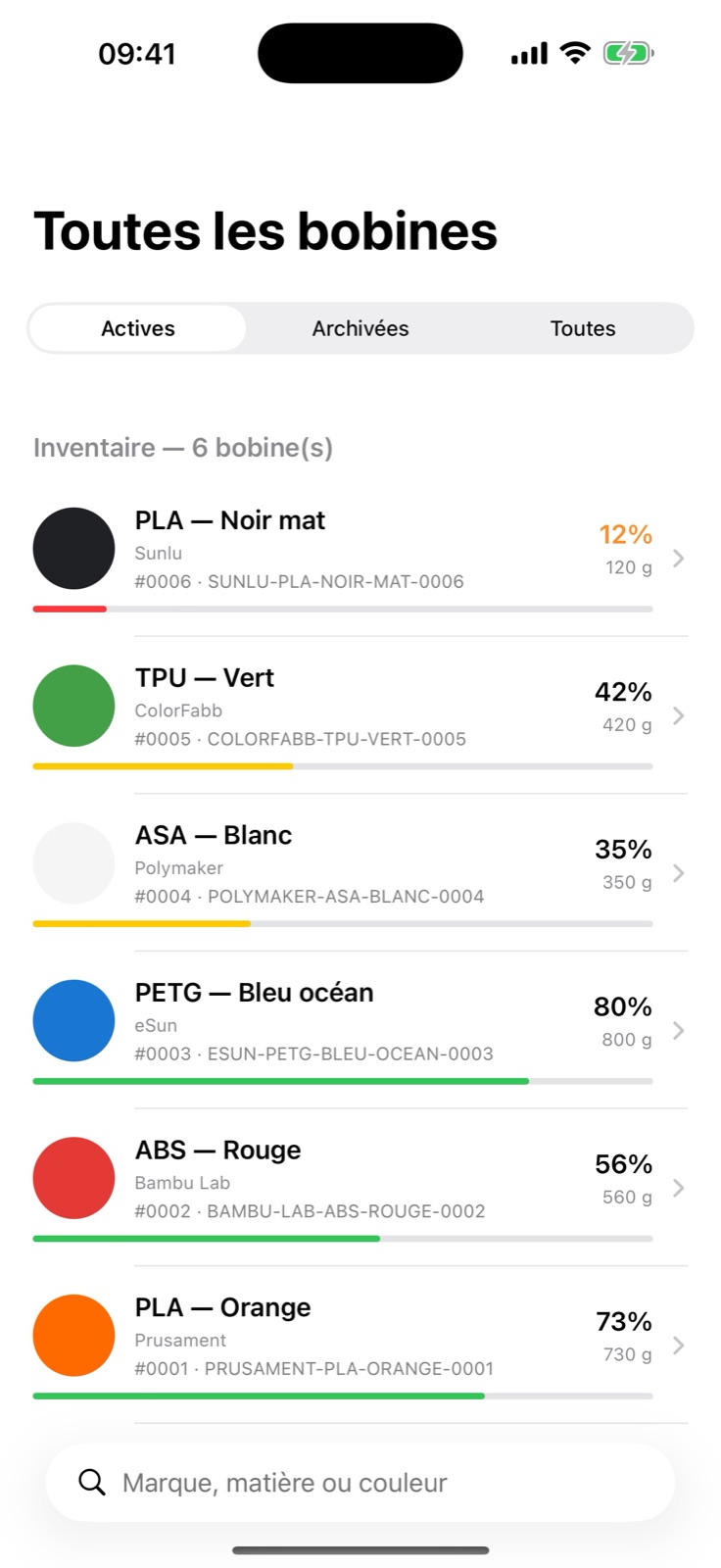 Inventaire des bobines FilamentKeeper