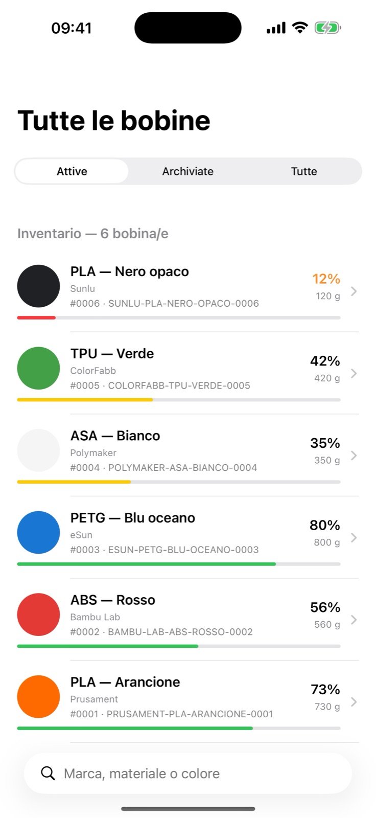 Inventario bobine FilamentKeeper