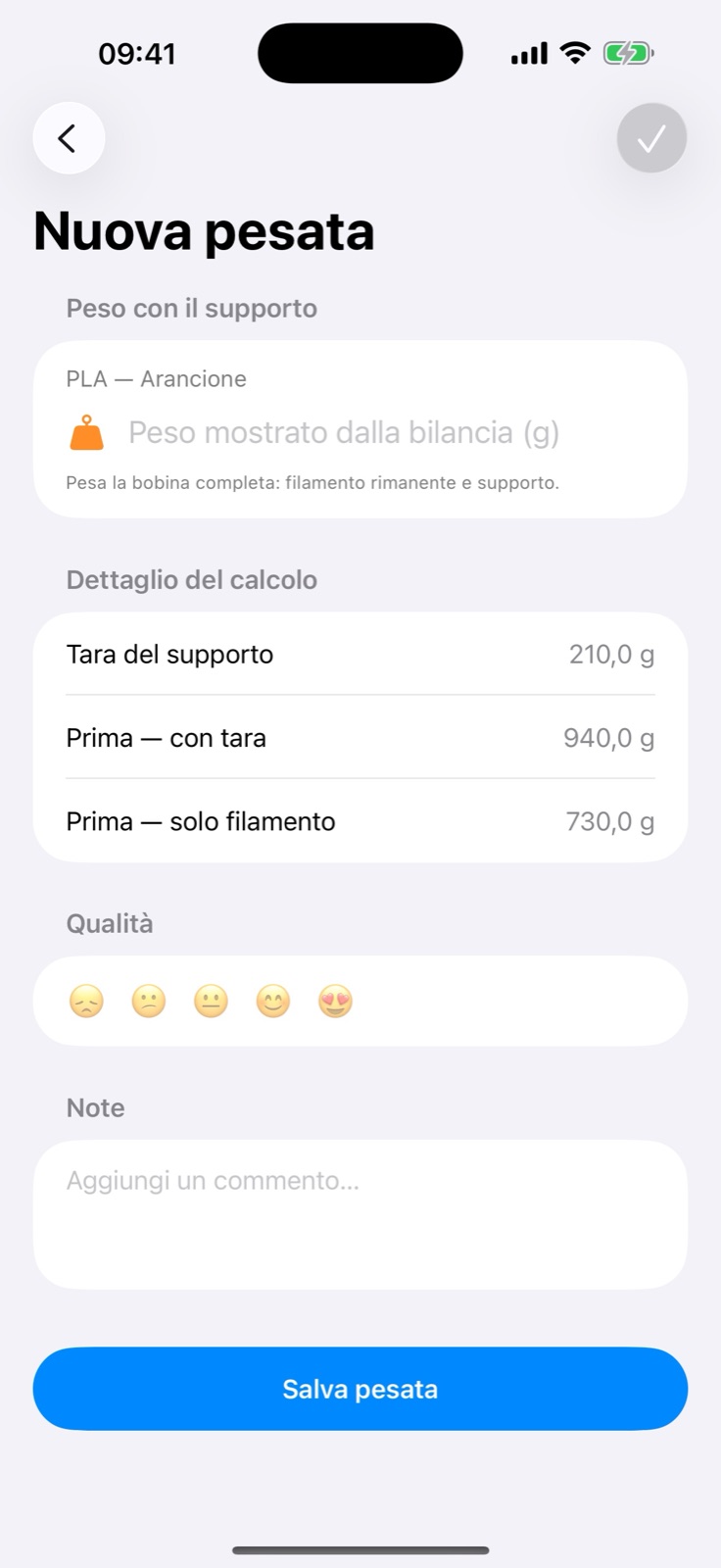 Schermata nuova pesata