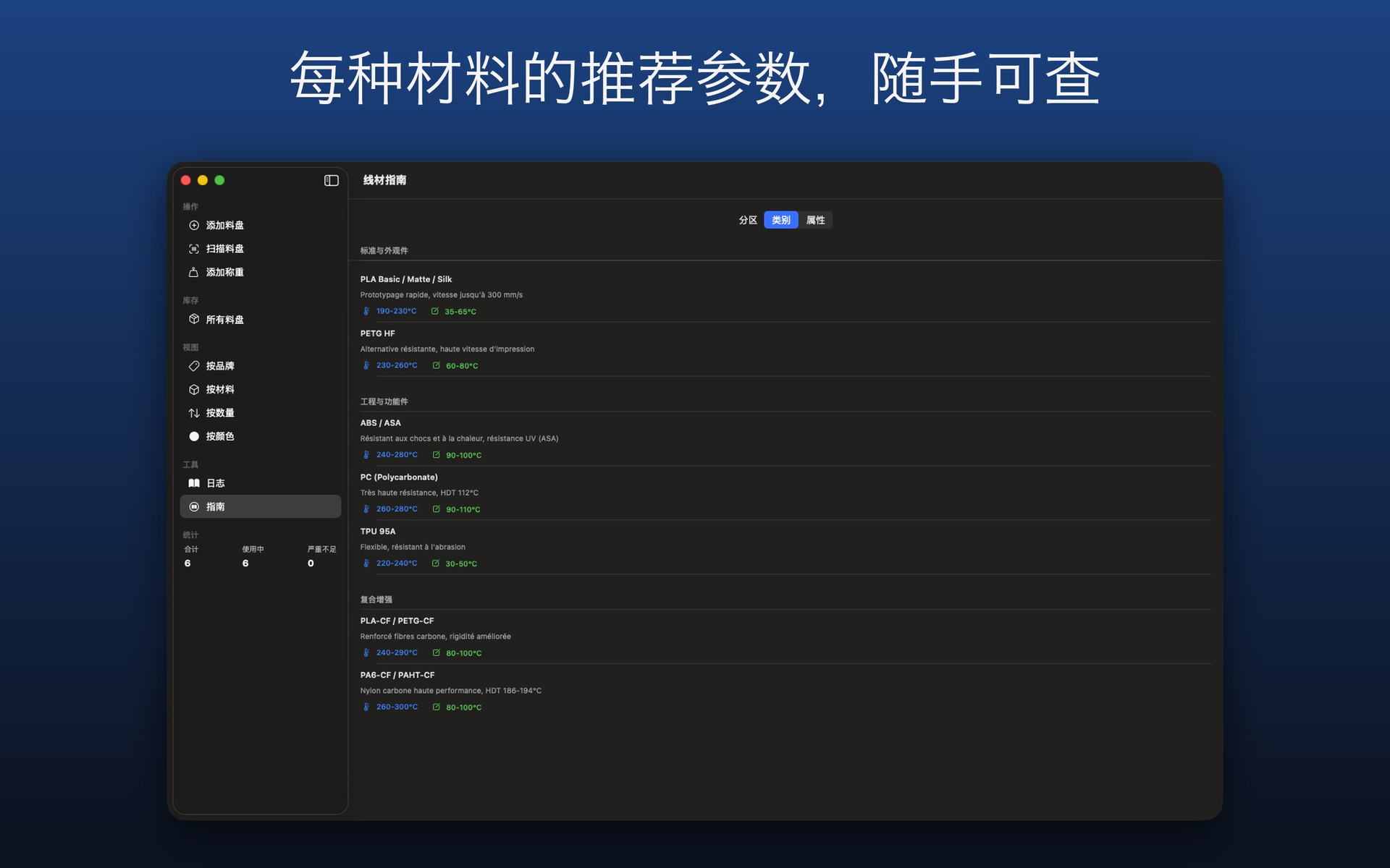 按類別排列的線材指南,附每種材料的溫度範圍 — FilamentKeeper, Mac