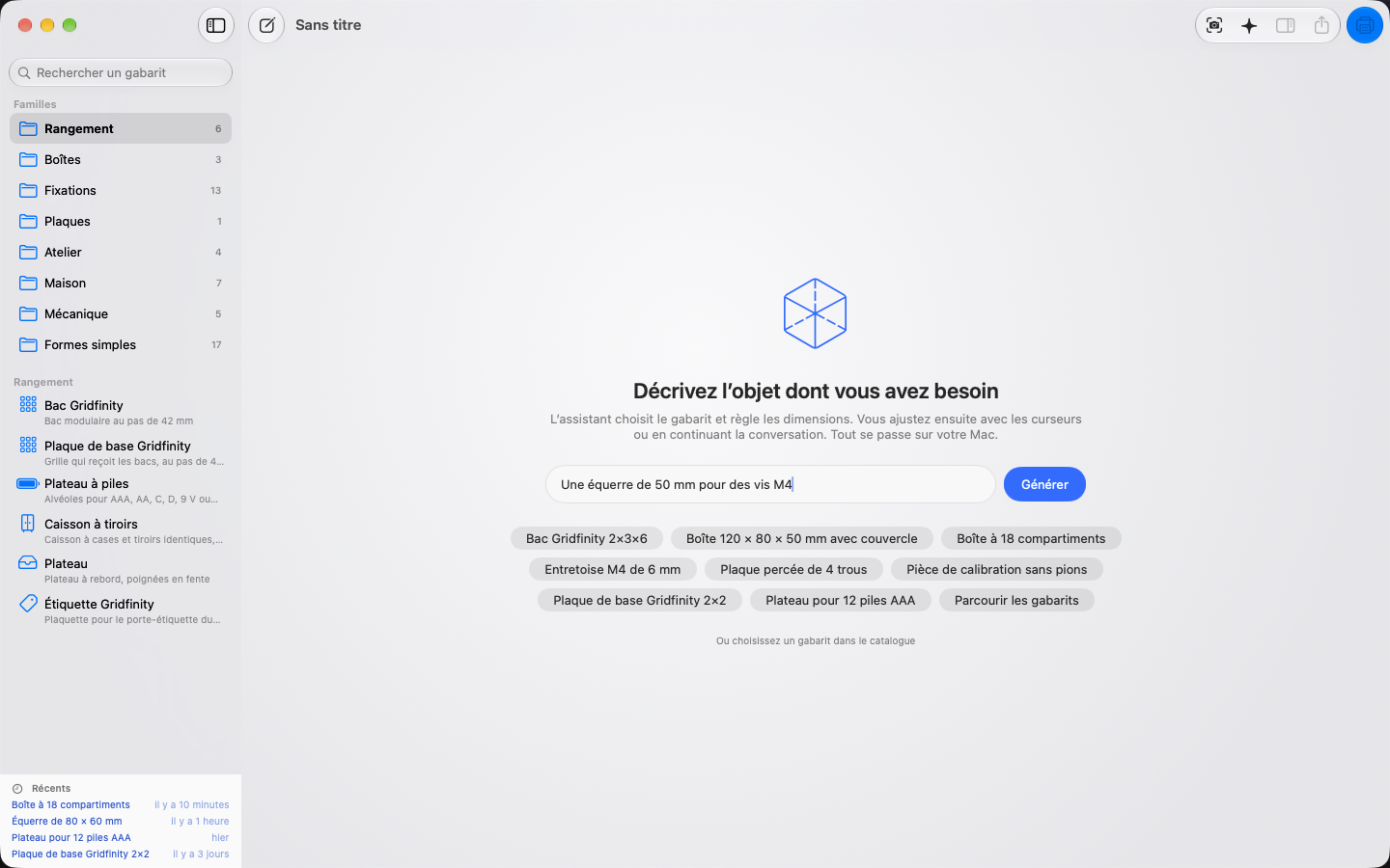 One sentence is enough. Suggestions and the template catalogue are a click away. — Forma, Mac