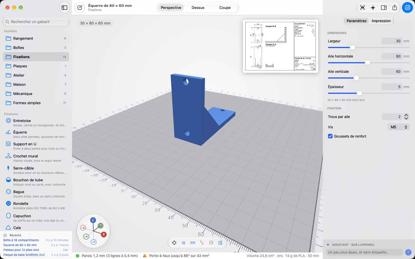 Sorted by family in the sidebar: storage, boxes, fasteners, plates, home, bricks, mechanics… — Forma, Mac