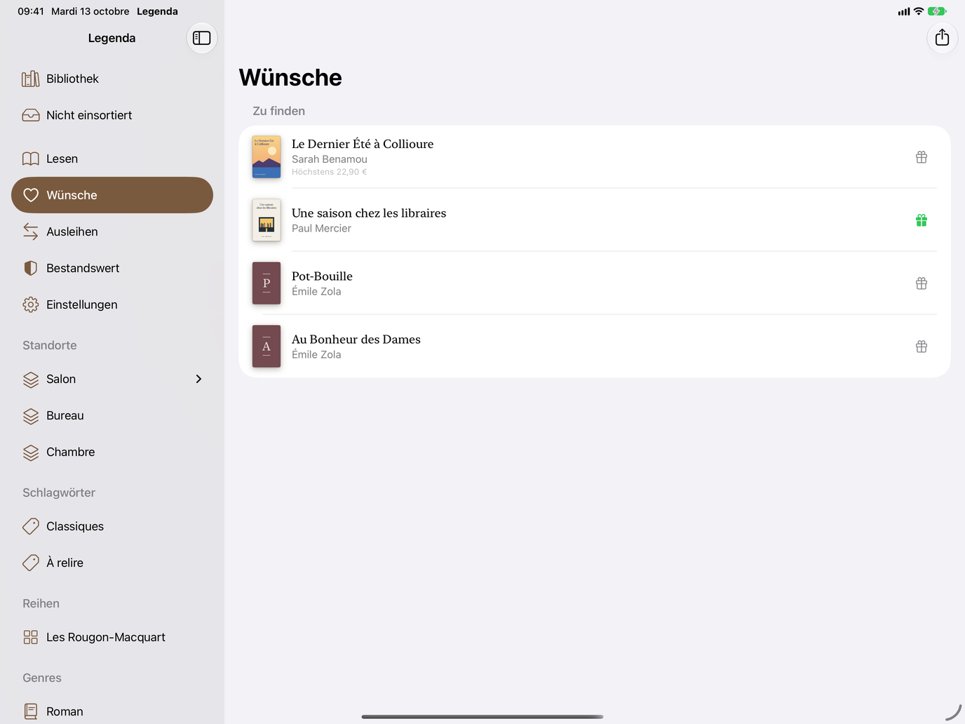 Wünsche. Mit Preisgrenze und Geschenkideen zum Teilen. — Legenda, iPad