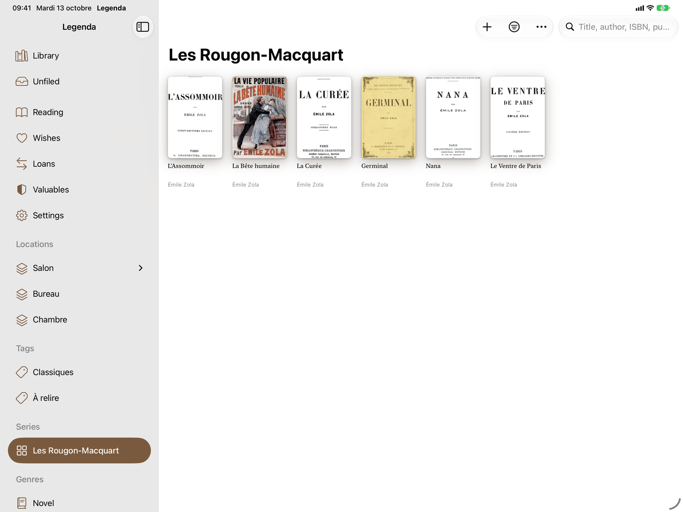 Series. Every volume of a series, side by side. — Legenda, iPad