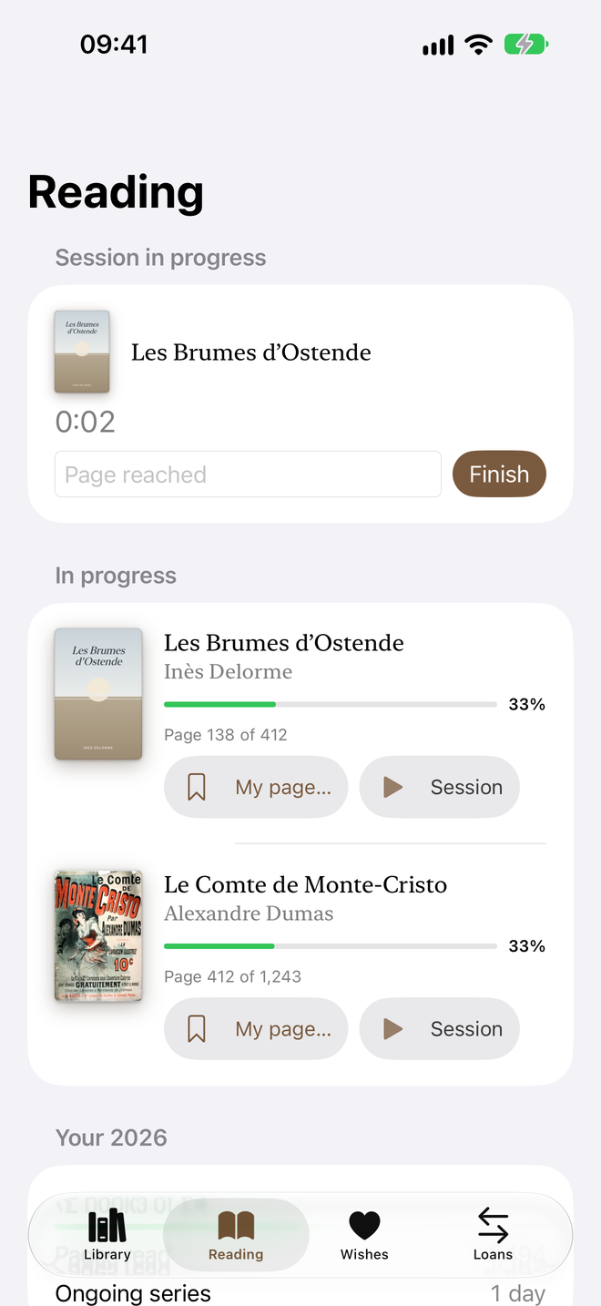 Session. Your reading time, page after page. — Legenda, iPhone