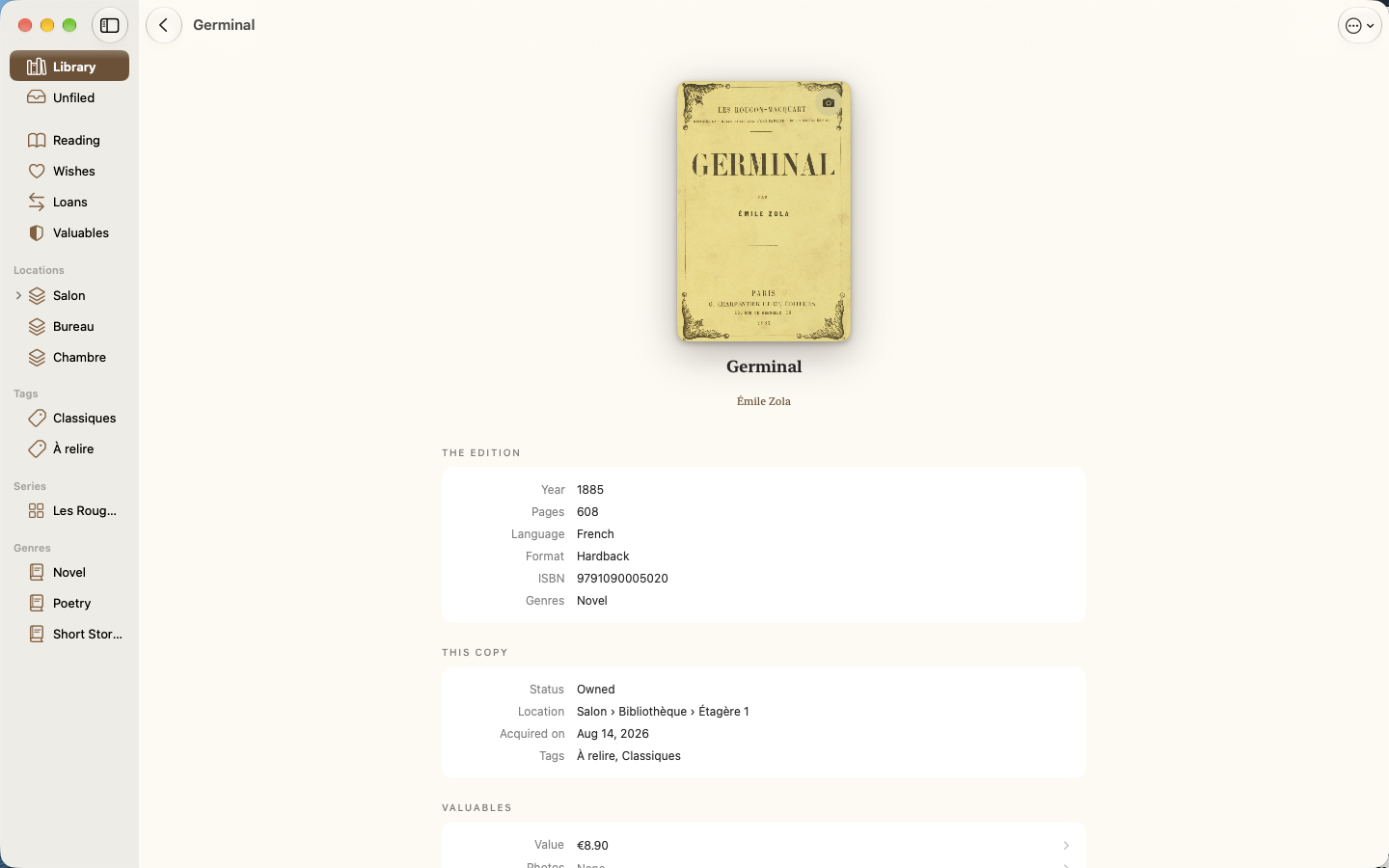 Book details. Edition, location, tags and value. — Legenda, Mac