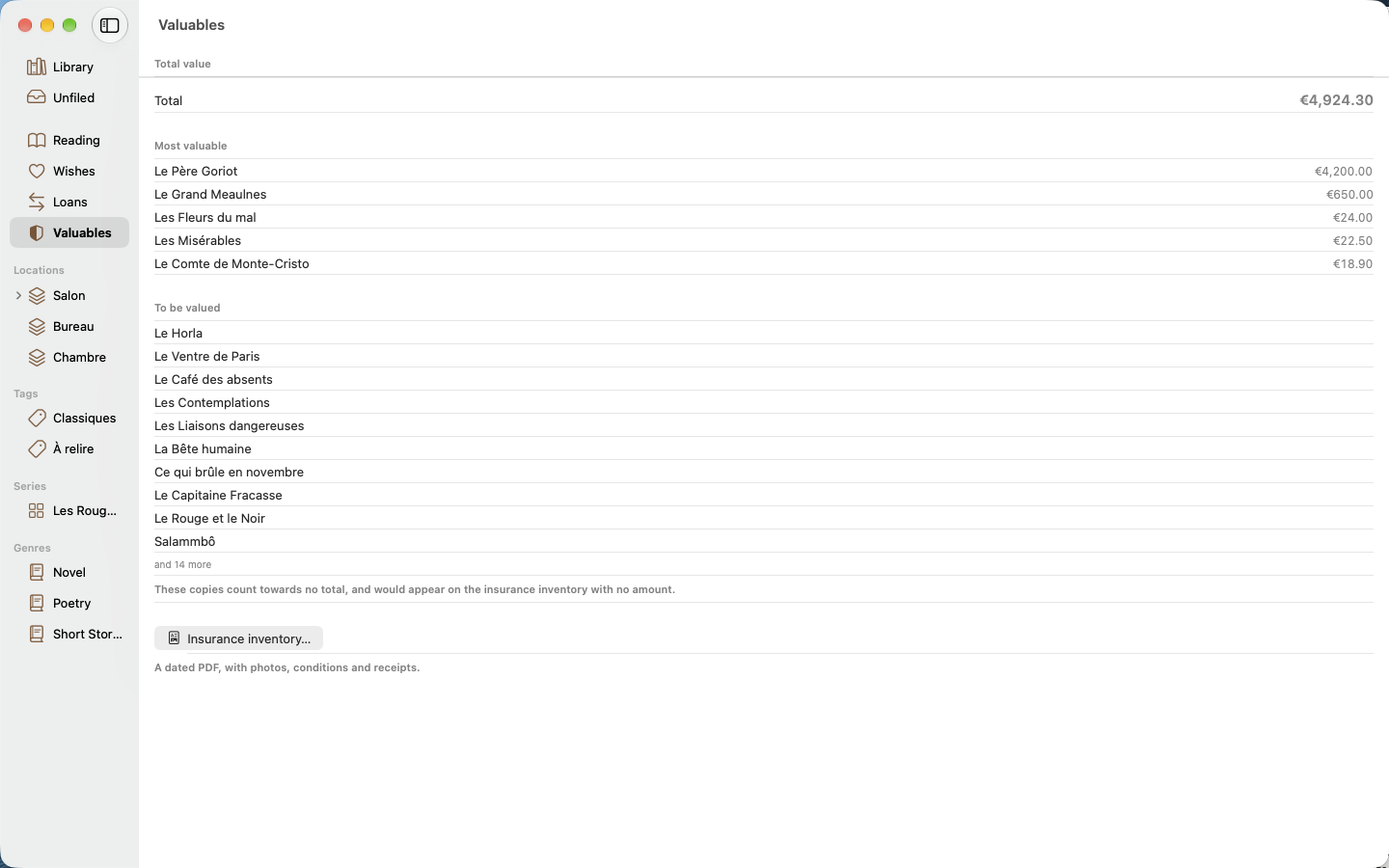 Valuables. Dated values, prized copies, PDF inventory. — Legenda, Mac