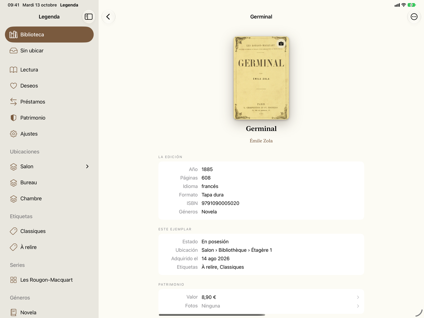 Ficha. Edición, ubicación, etiquetas y valor. — Legenda, iPad
