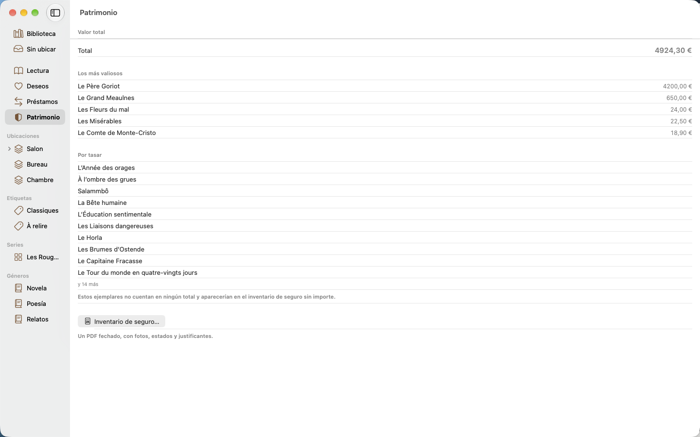 Patrimonio. Valores fechados, ejemplares valiosos, inventario PDF. — Legenda, Mac