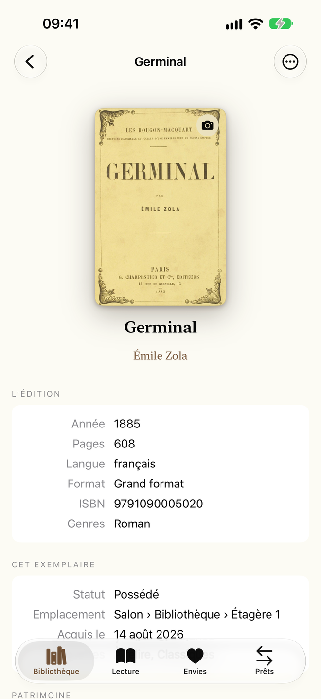 Fiche. Édition, emplacement, dédicace et valeur. — Legenda, iPhone