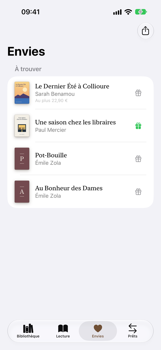 Envies. Une liste d’idées cadeaux à partager. — Legenda, iPhone