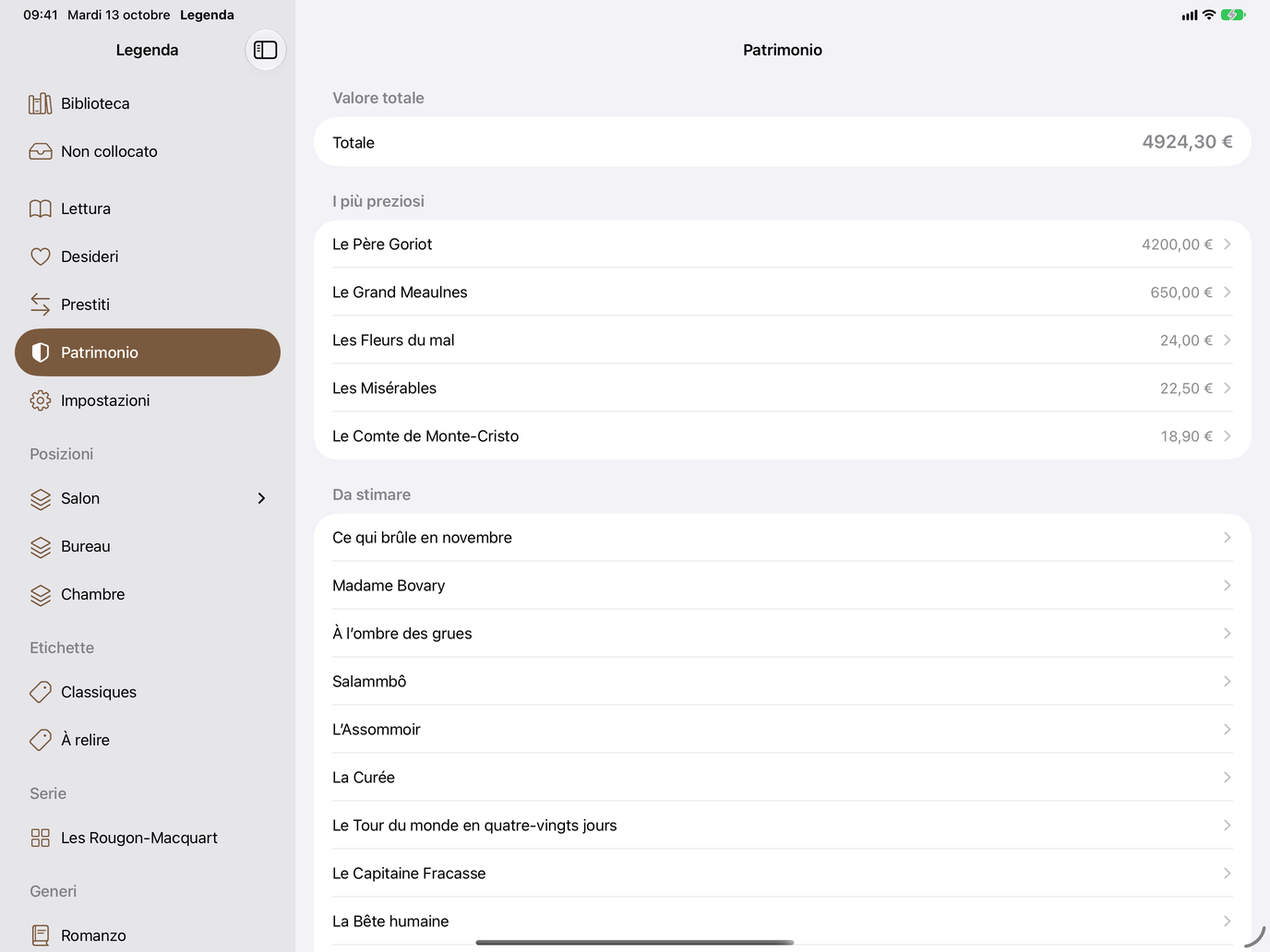 Patrimonio. Valori datati, copie preziose, PDF. — Legenda, iPad