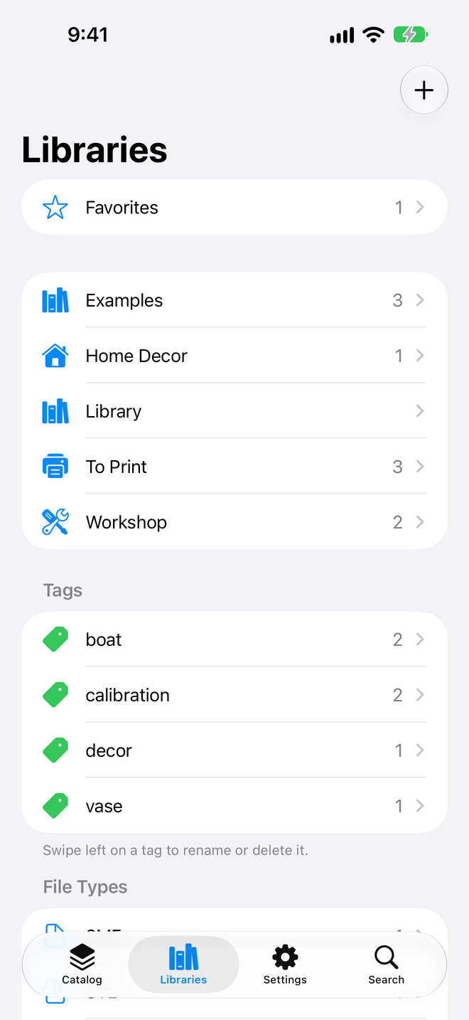 Libraries. Libraries, tags and favorites at a glance. — Schama, iPhone