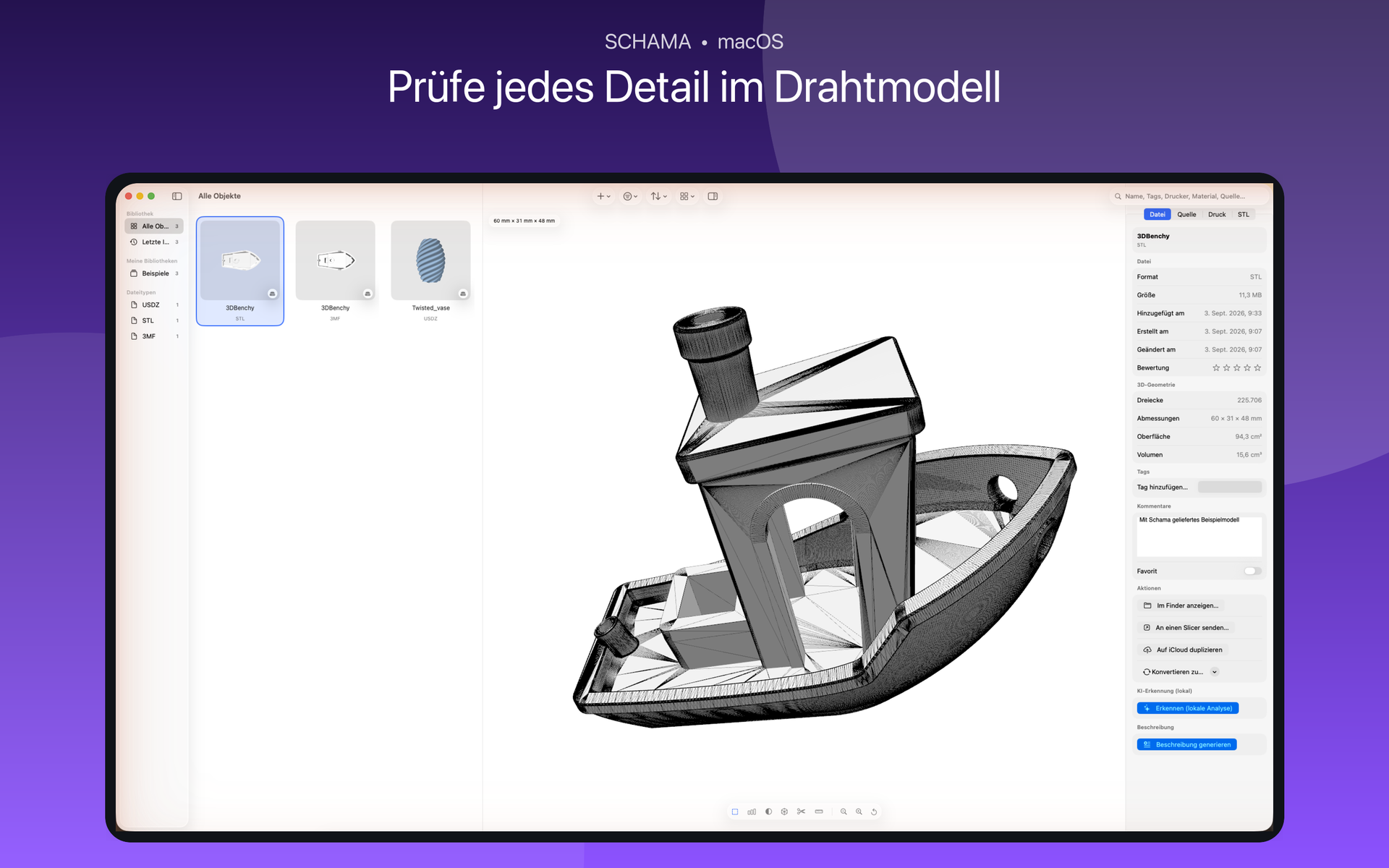 3D-Vorschau eines Modells im Drahtmodellmodus