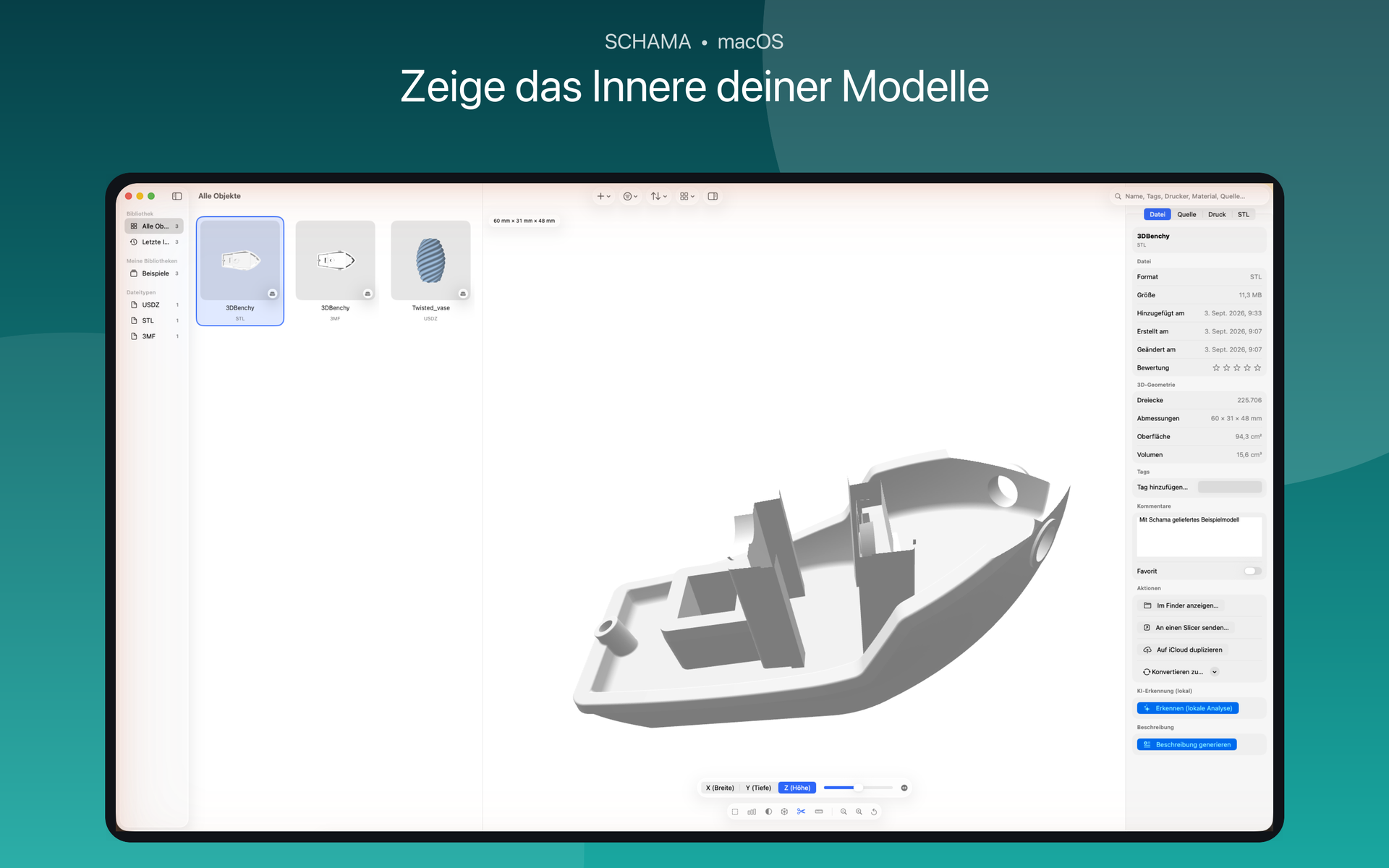 Aktive Schnittebene, die das Innere eines Modells freilegt