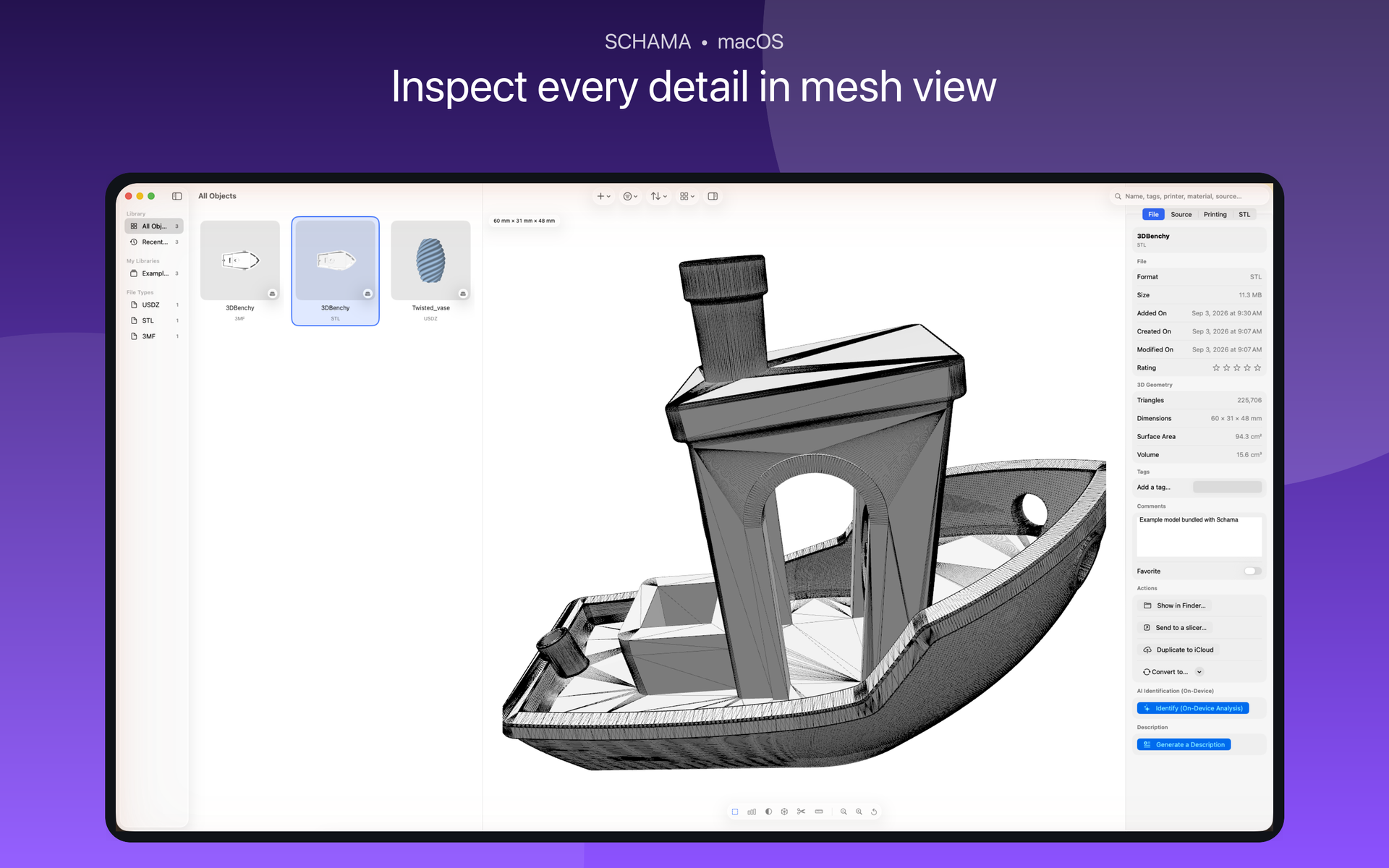 3D preview of a model displayed in wireframe mode