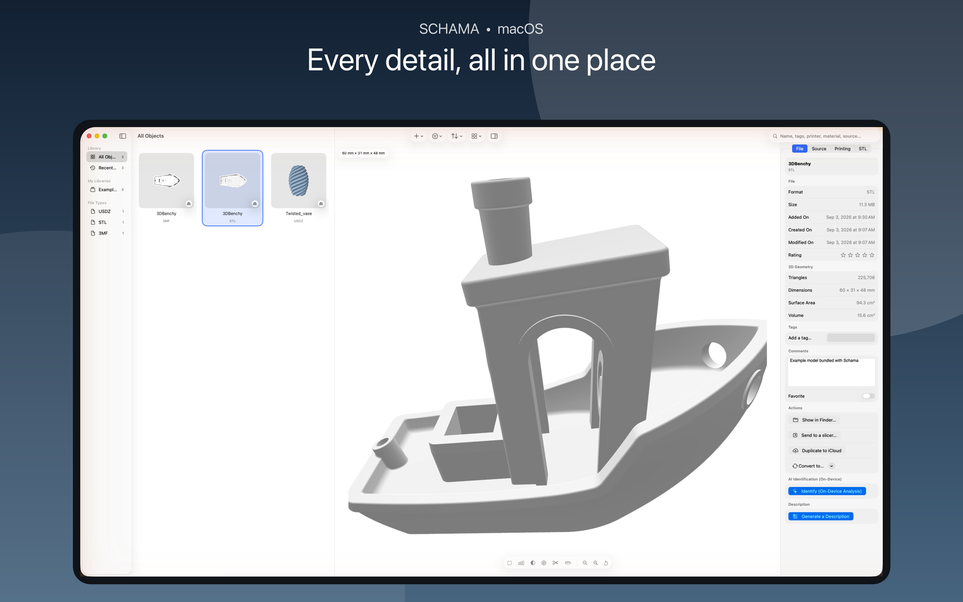 Inspector detailing format, geometry, tags and actions