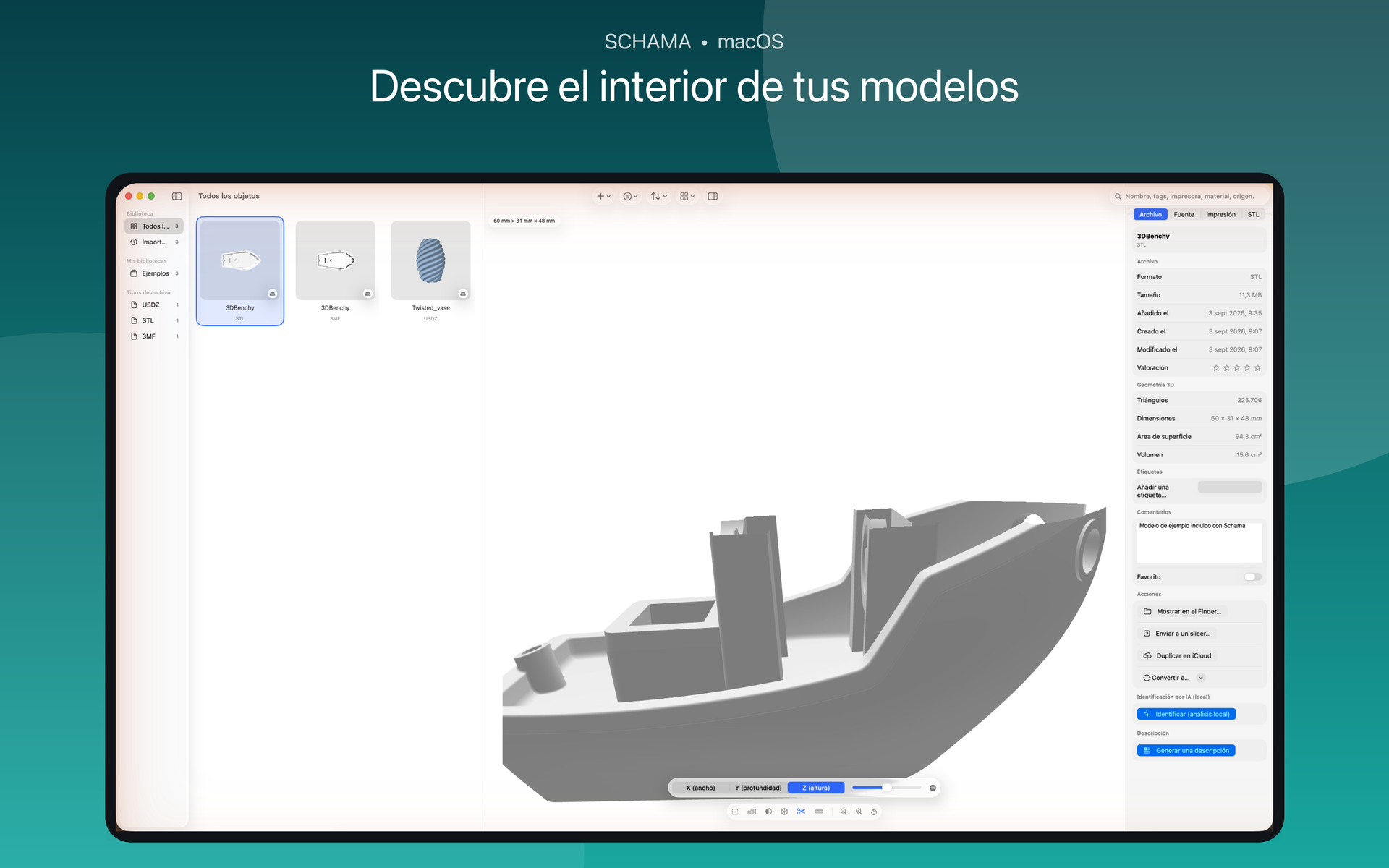 Plano de corte activo que revela el interior de un modelo