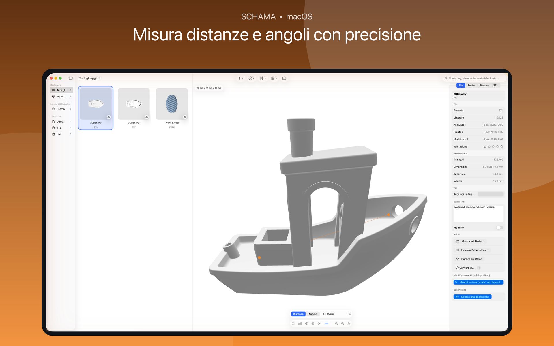 Punti di misura e distanze mostrati su un modello