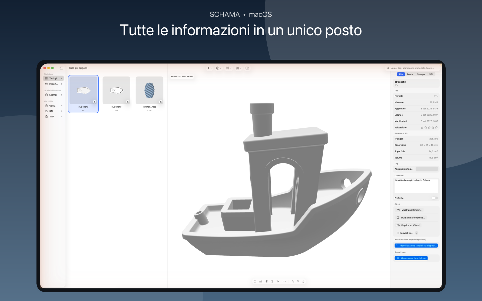 Ispettore con formato, geometria, tag e azioni