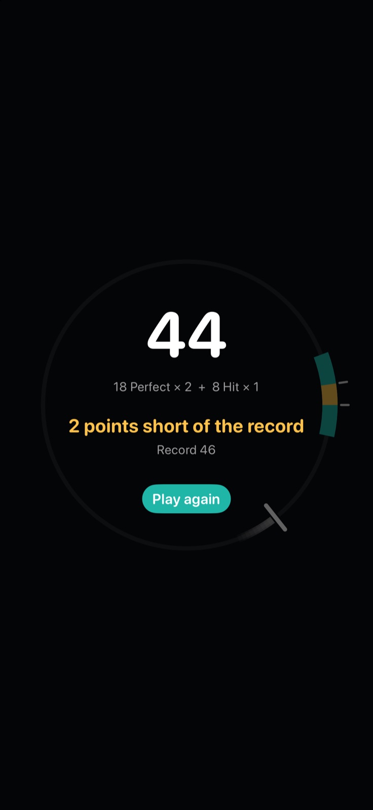 End-of-run screen with score and record