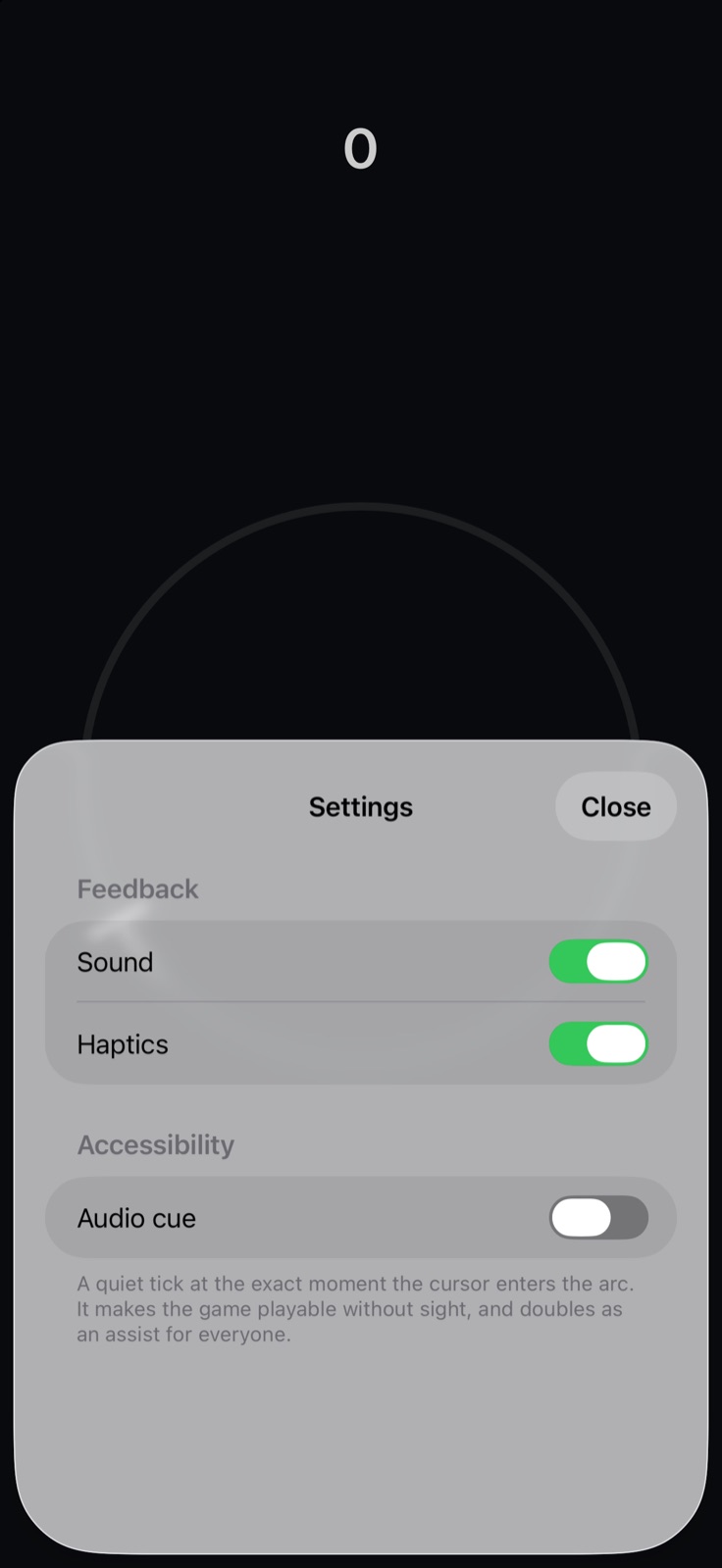 Sound, haptics and accessibility settings