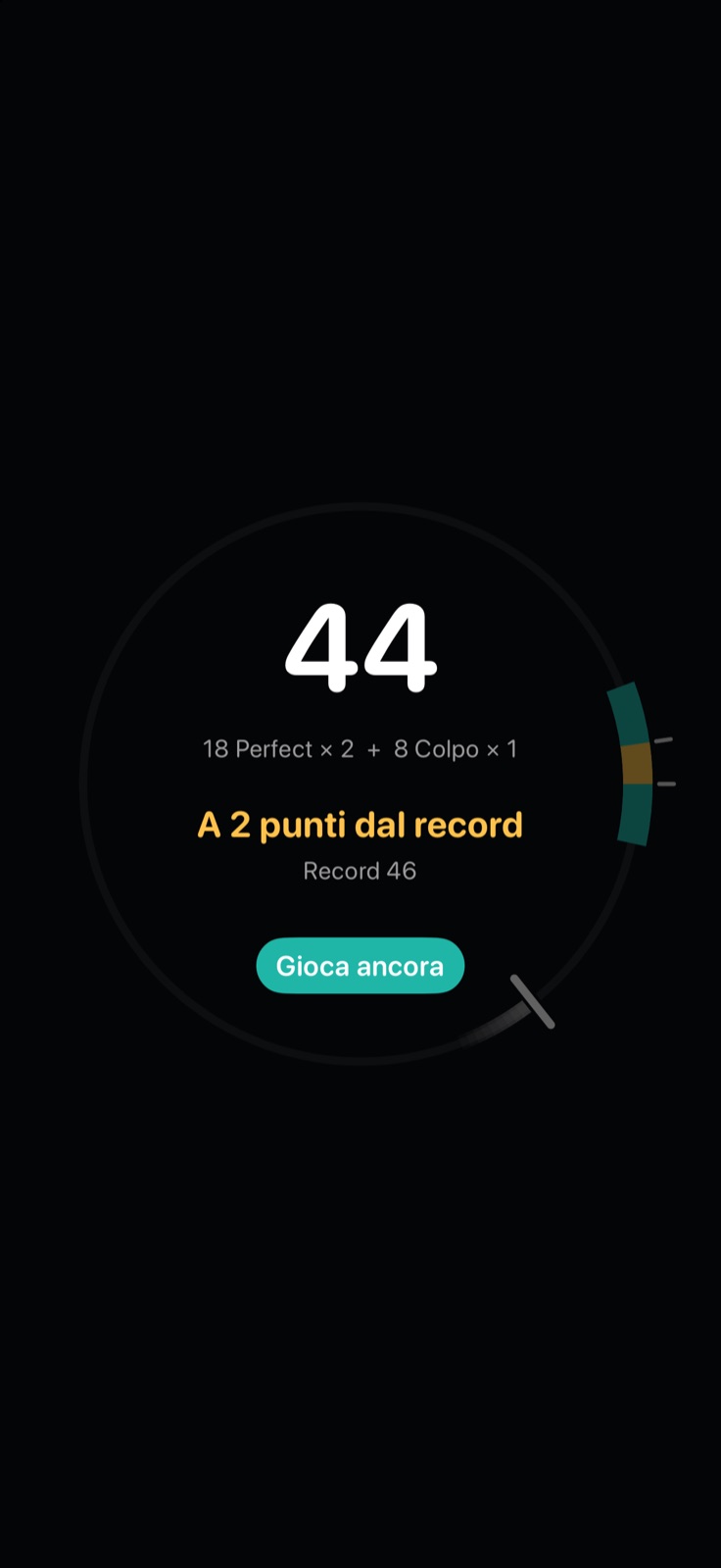Schermata di fine partita con punteggio e record